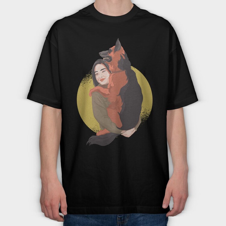 Woman With Dog, Tricou Oversize Barbati (Unisex)
