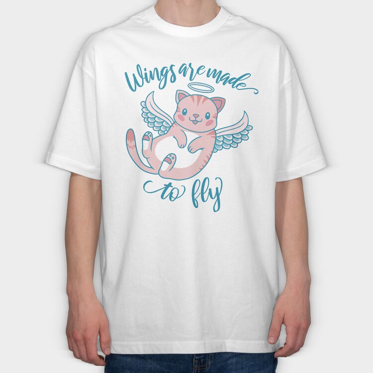 Cute Cat Angel Wings Are Made To Fly Mug, Tricou Oversize Barbati (Unisex)