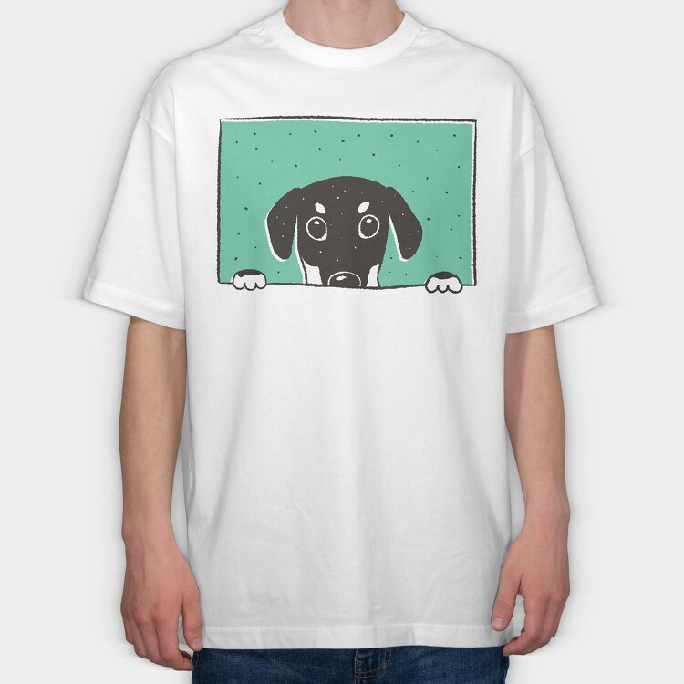 Peeking Dog, Tricou Oversize Barbati (Unisex)