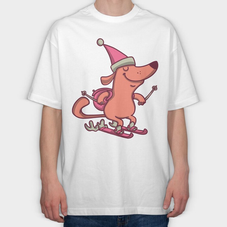 Dog Skiing, Tricou Oversize Barbati (Unisex)