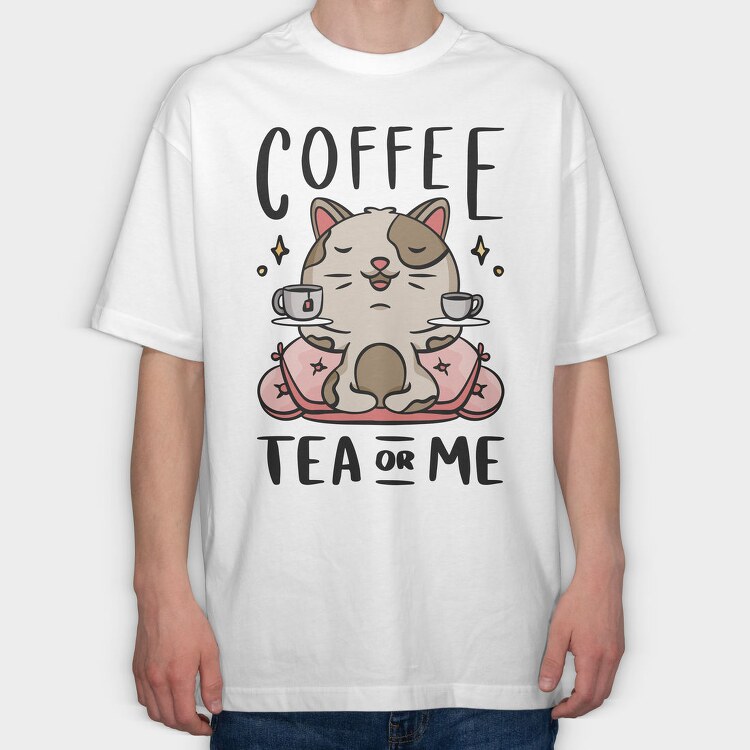 Cute Coffee Tea Cat Bar, Tricou Oversize Barbati (Unisex)