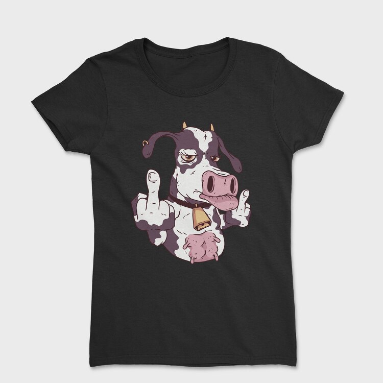 Cow Cartoon Middle Finger, Tricou Femei