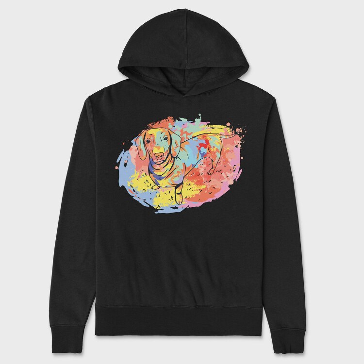 Dachshund Watercolor, Hanorac Oversize Barbati (Unisex)