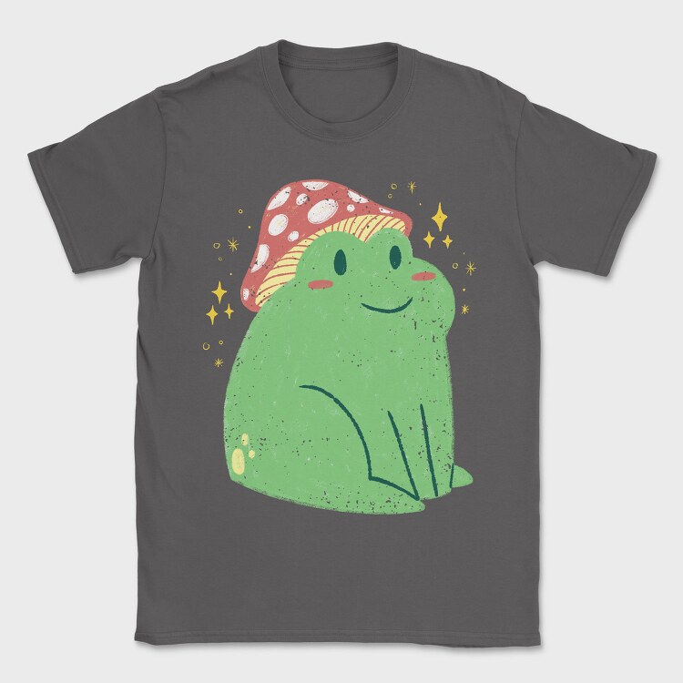 Cute Frog With Mushroom Sitting Cottage Core, Tricou Barbati (Unisex)