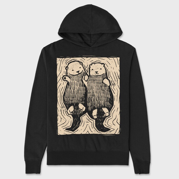 Cute Hand Drawn Otters Lino Art, Hanorac Oversize Barbati (Unisex)
