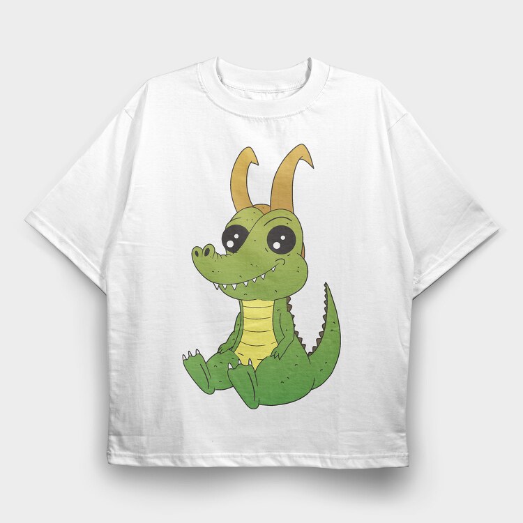 Cute Horned Crocodile Golden Horns, Tricou Oversize Barbati (Unisex)