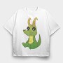 Cute Horned Crocodile Golden Horns, Tricou Oversize Barbati (Unisex)