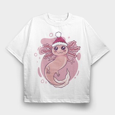 Axolotl In Christmas Hat, Tricou Oversize Barbati (Unisex)
