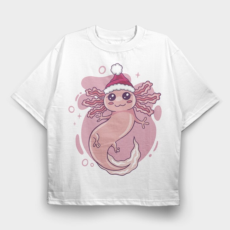 Axolotl In Christmas Hat, Tricou Oversize Barbati (Unisex)