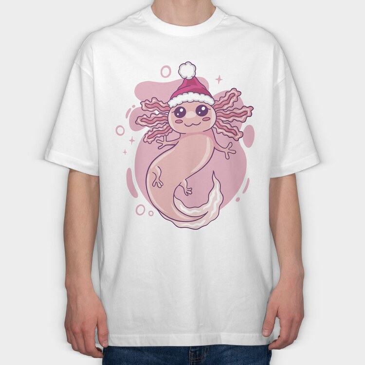 Axolotl In Christmas Hat, Tricou Oversize Barbati (Unisex)