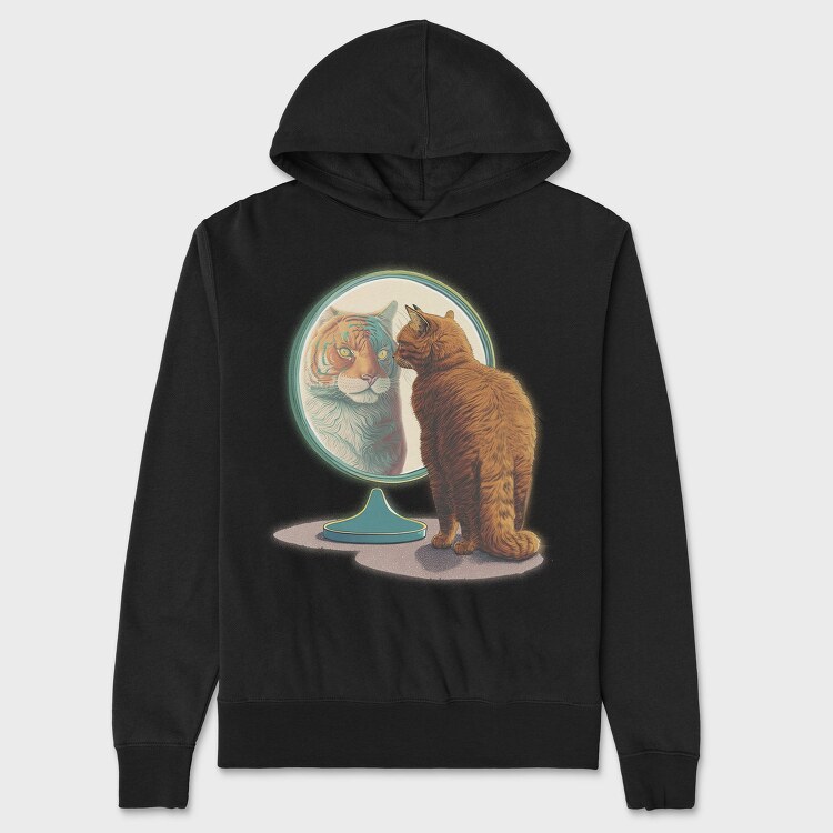 Cat Tiger Reflection Kitty Mirror, Hanorac Oversize Barbati (Unisex)