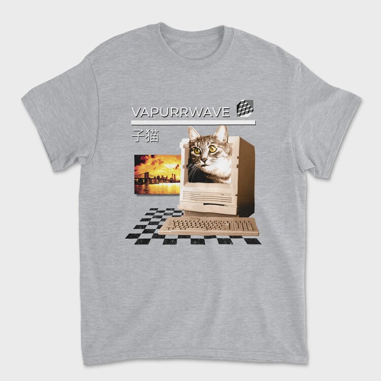 Cat Vaporwave Glitch 2 Vapurrwave, Tricou Barbati (Unisex)