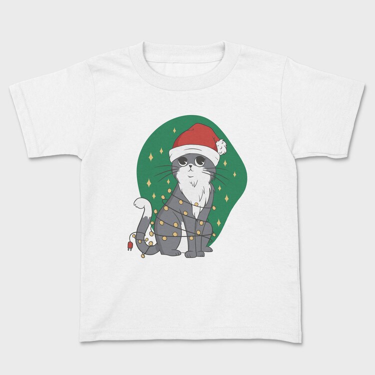 Cat With Fairy Lights Christmas, Tricou Copii