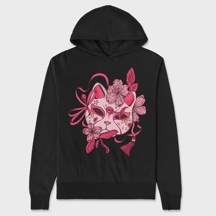 Cherry Blossom Japanese Mask Japan, Hanorac Oversize Barbati (Unisex)