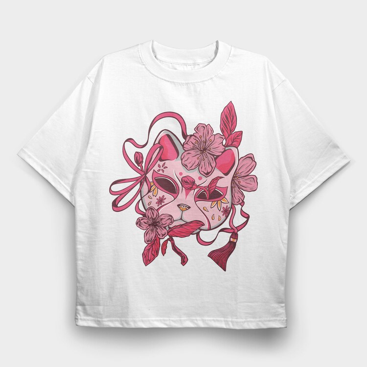 Cherry Blossom Japanese Mask Japan, Tricou Oversize Barbati (Unisex)