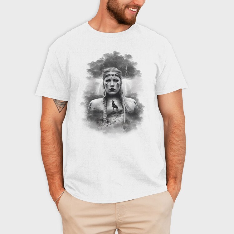 Viking Woman With Wolf, Tricou Barbati (Unisex)