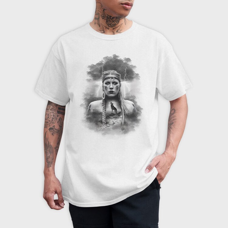 Viking Woman With Wolf, Tricou Barbati (Unisex)