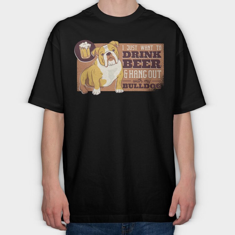 Beer & Bulldog, Tricou Oversize Barbati (Unisex)