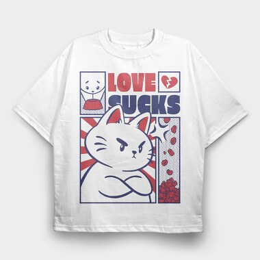 Angry Cat Anti Valentines Day Valentine, Tricou Oversize Barbati (Unisex)