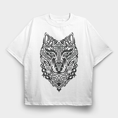 Celtic Tribal Wolf, Tricou Oversize Barbati (Unisex)