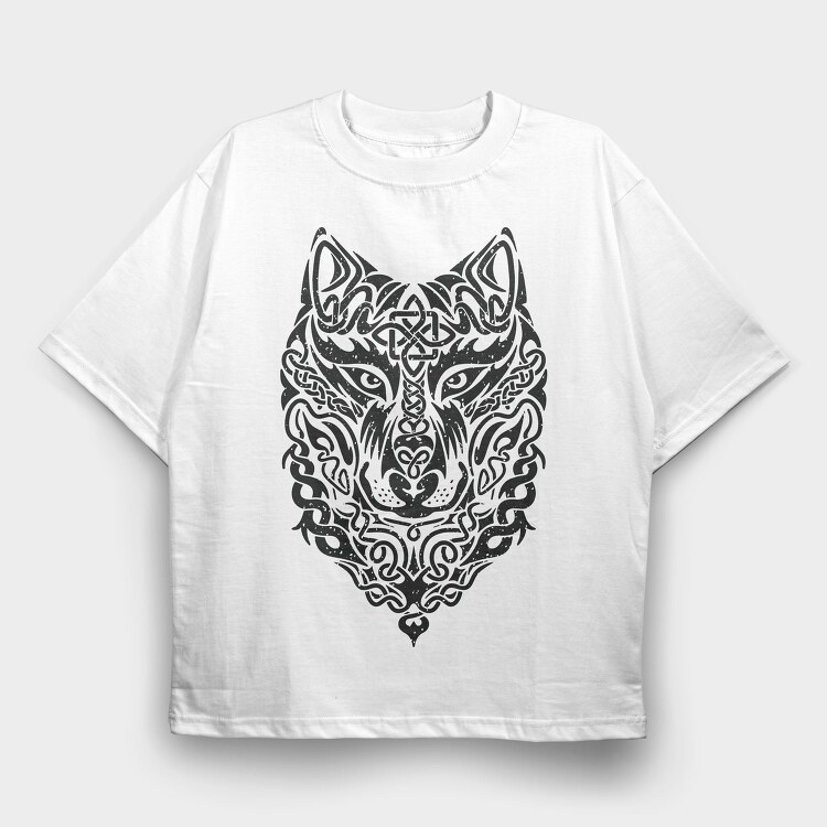 Celtic Tribal Wolf, Tricou Oversize Barbati (Unisex)