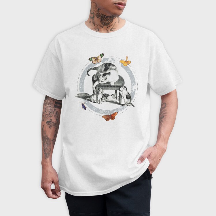 Vintage Cats Butterflies, Tricou Barbati (Unisex)