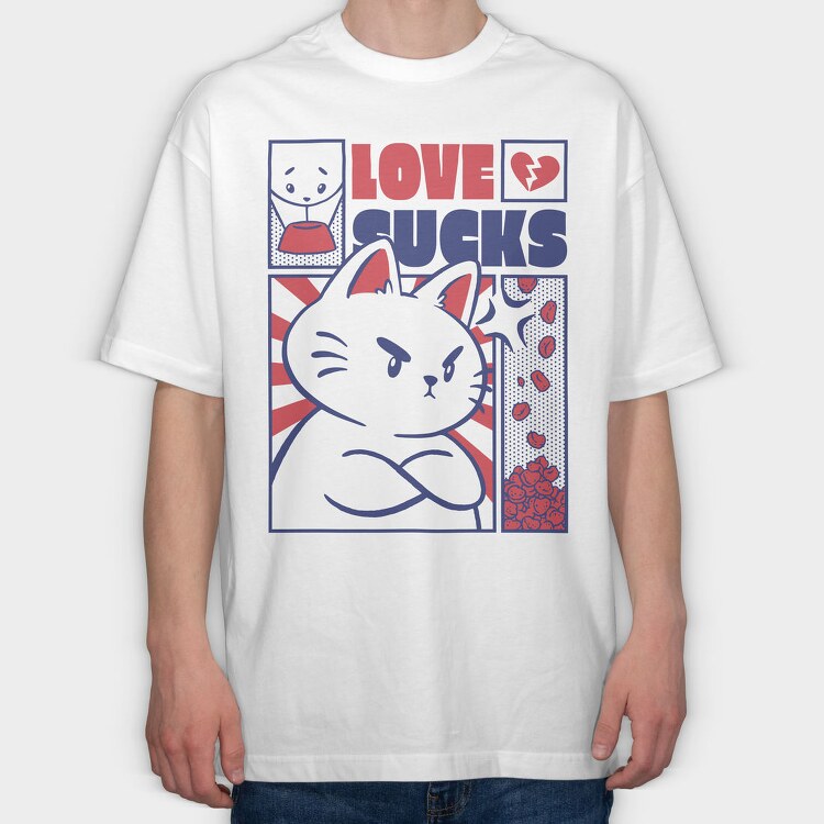 Angry Cat Anti Valentines Day Valentine, Tricou Oversize Barbati (Unisex)