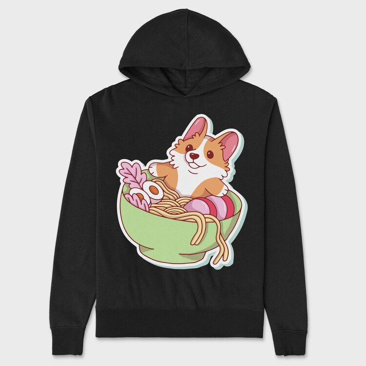 Corgi Noodle Bowl, Hanorac Oversize Barbati (Unisex)