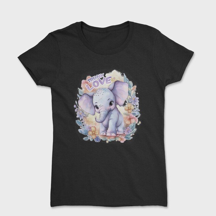Cute Elephant In Nature Watercolor Tote, Tricou Femei