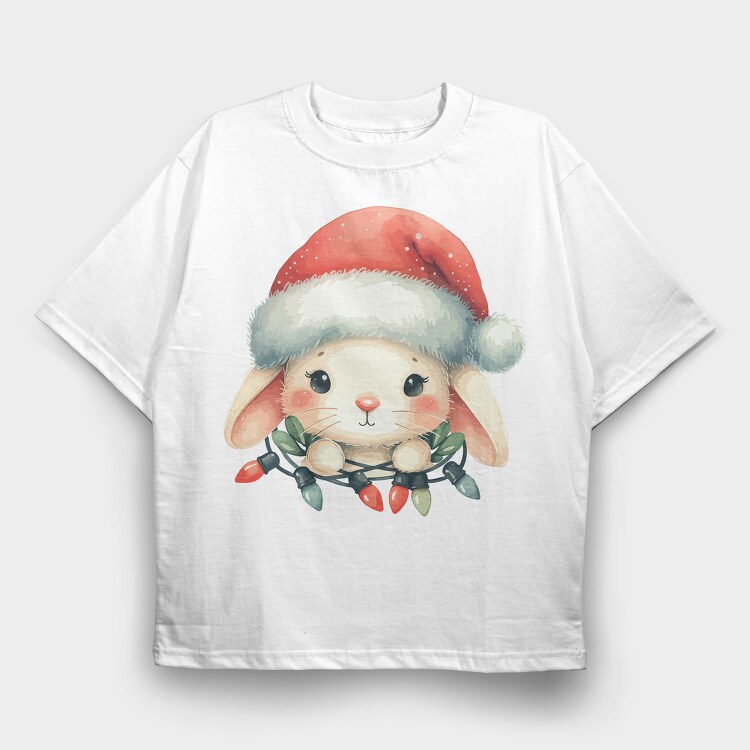 Christmas Bunny Watercolor, Tricou Oversize Barbati (Unisex)