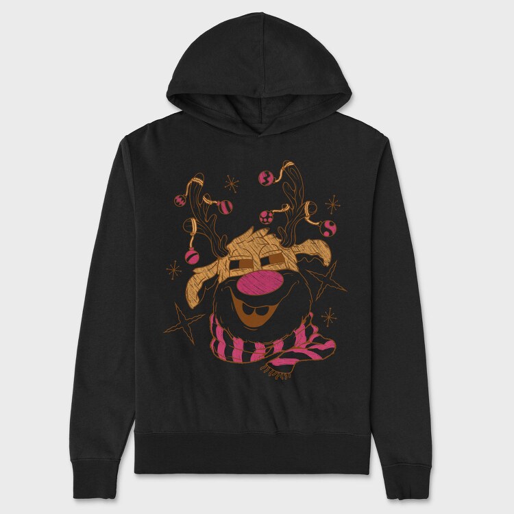 Christmas Cartoon Reindeer, Hanorac Oversize Barbati (Unisex)