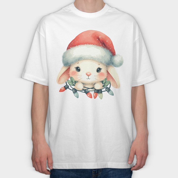 Christmas Bunny Watercolor, Tricou Oversize Barbati (Unisex)