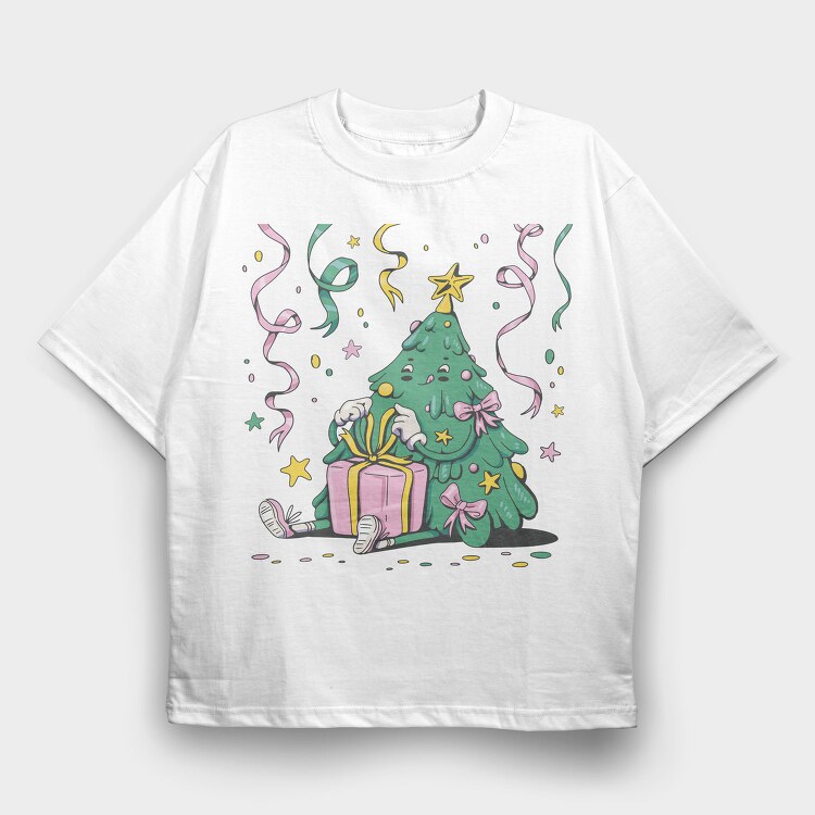 Christmas Tree New Year Character Present Pillow, Tricou Oversize Barbati (Unisex)