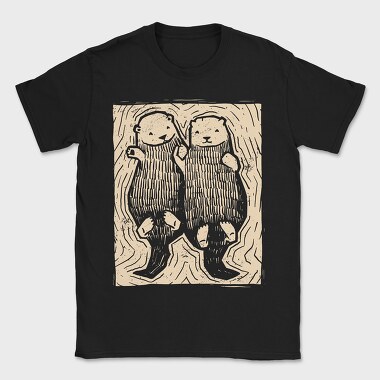 Cute Hand Drawn Otters Lino Art, Tricou Barbati (Unisex)
