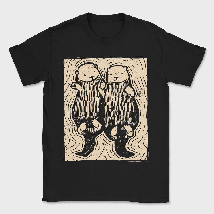 Cute Hand Drawn Otters Lino Art, Tricou Barbati (Unisex)
