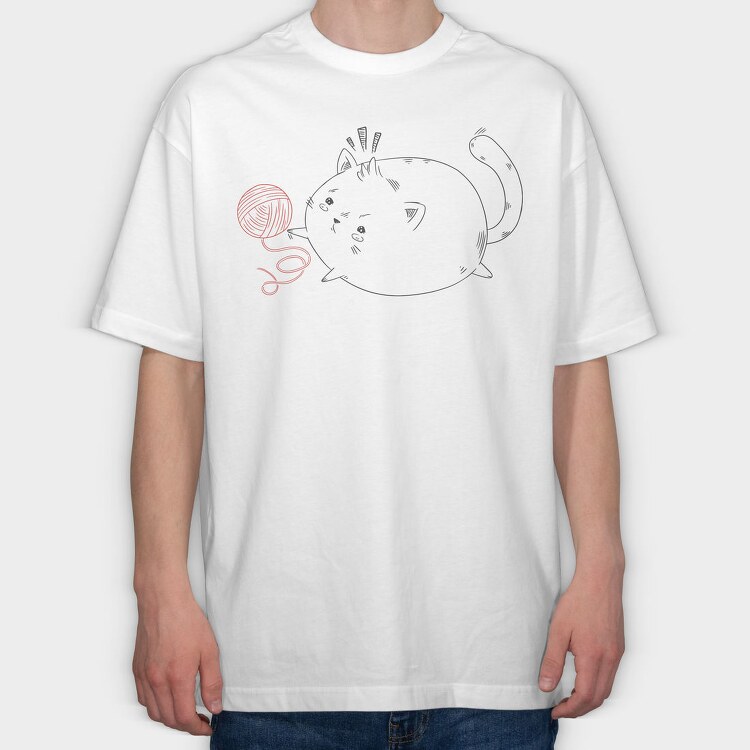 Chubby Cat With Yarn, Tricou Oversize Barbati (Unisex)