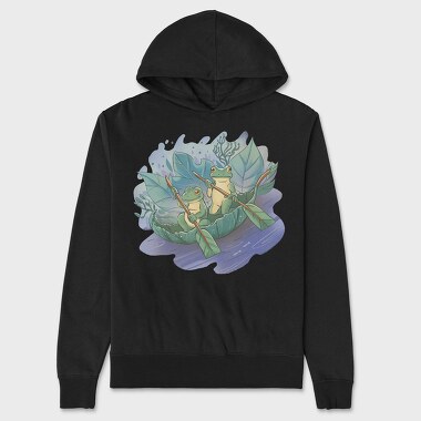 Cottagecore Frogs On Leaf Boat, Hanorac Oversize Barbati (Unisex)