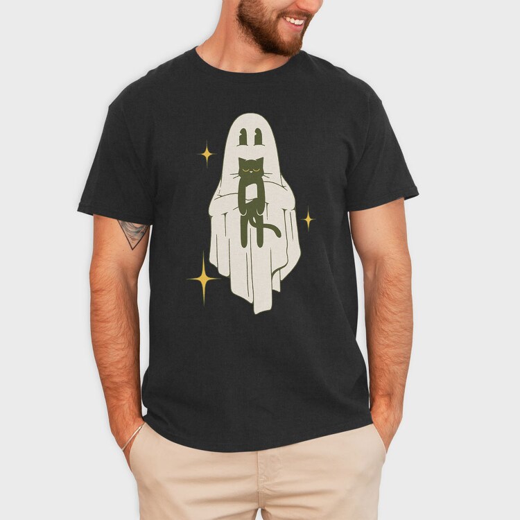 Ghost With Cat, Tricou Barbati (Unisex)