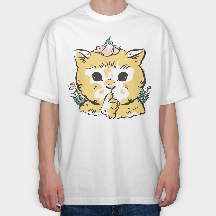 Cottagecore Cat, Tricou Oversize Barbati (Unisex)