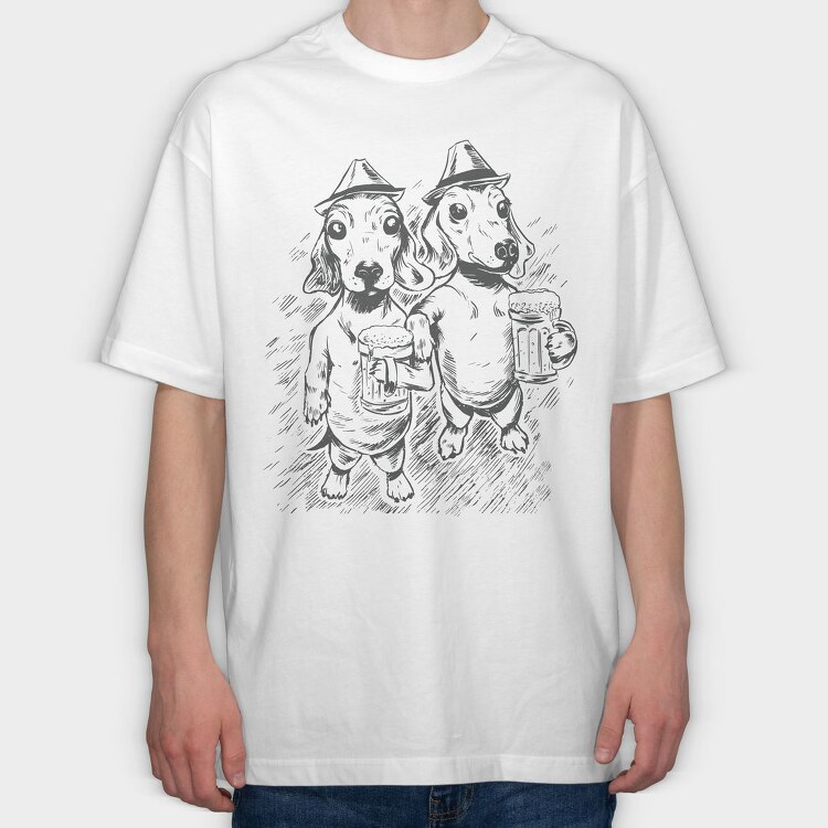 Dachshund Dogs And Beer Daschund Sketch Gc, Tricou Oversize Barbati (Unisex)