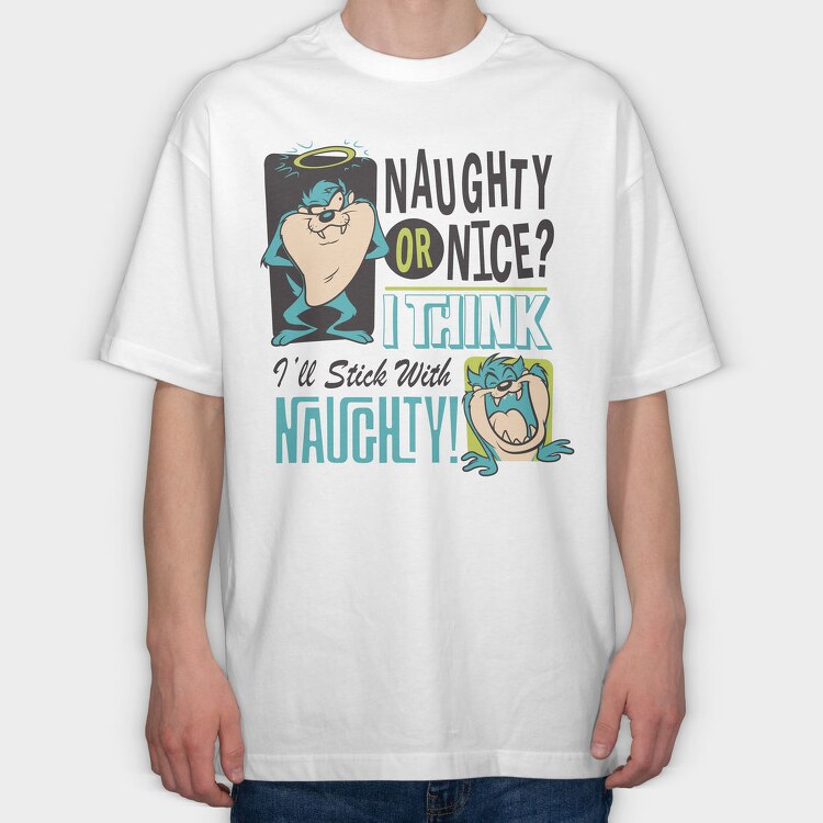 Tasmanian Devil Naughty or Nice, Tricou Oversize Barbati (Unisex)