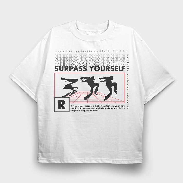 Surpass Yourself 1, Tricou Oversize Barbati (Unisex)