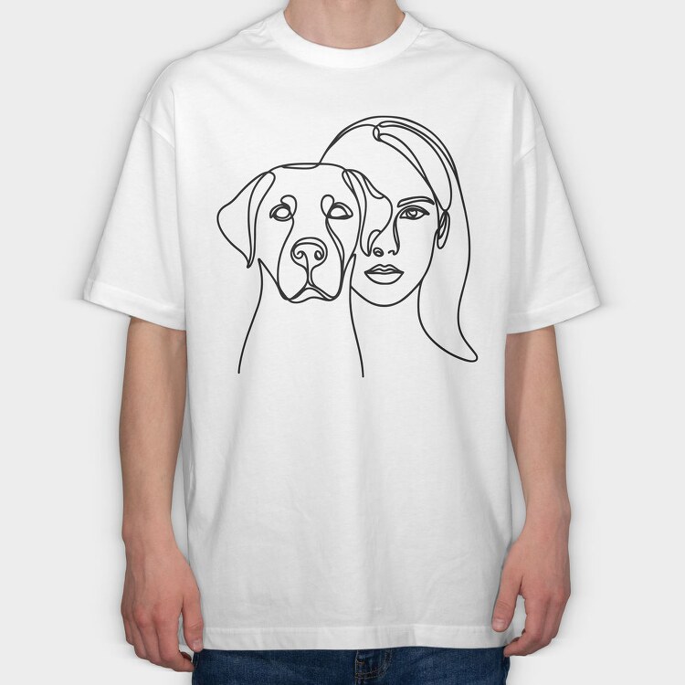 Continuous Line Dog And Woman Coninous, Tricou Oversize Barbati (Unisex)