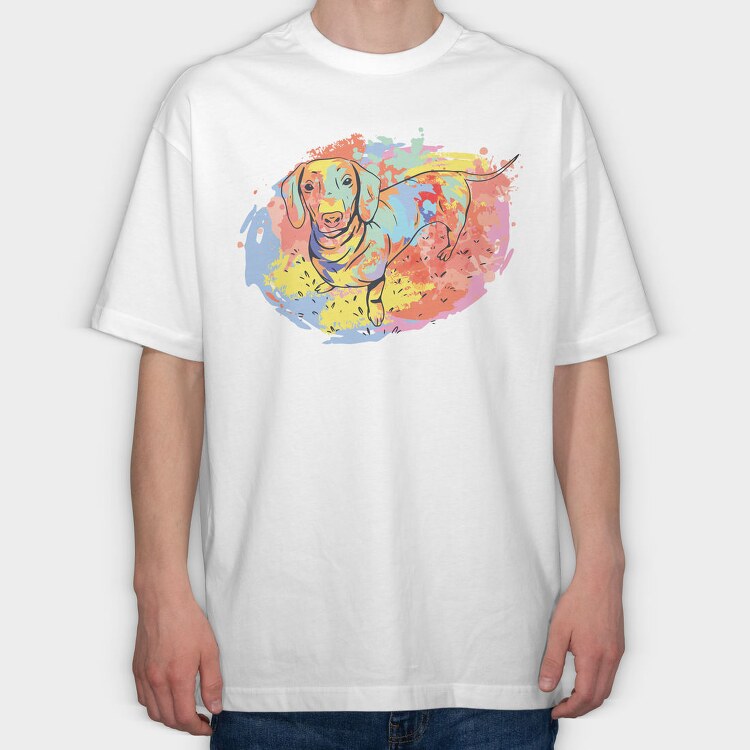 Dachshund Watercolor, Tricou Oversize Barbati (Unisex)