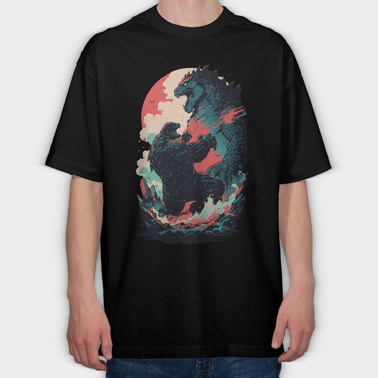Comic Monsters Fighting Godzilla, Tricou Oversize Barbati (Unisex)