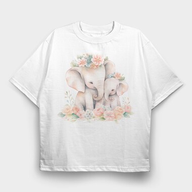 Baby Elephants With Flowers Two, Tricou Oversize Barbati (Unisex)