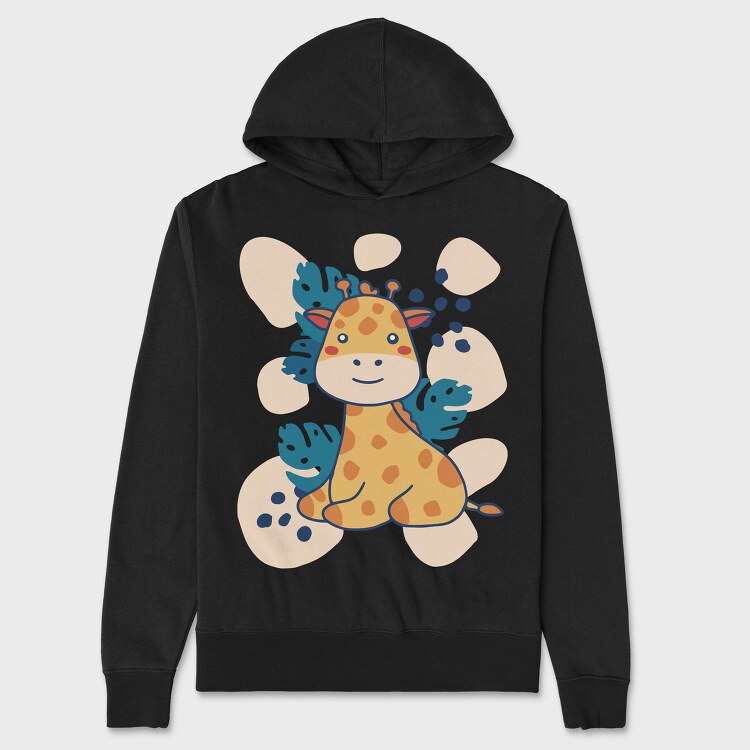Baby Giraffe And Leaves, Hanorac Oversize Barbati (Unisex)