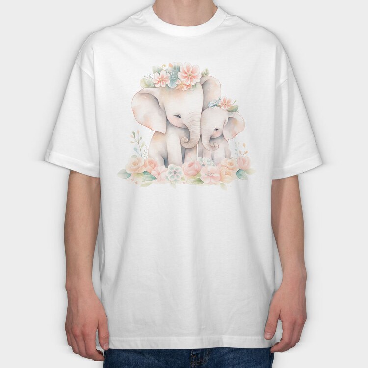 Baby Elephants With Flowers Two, Tricou Oversize Barbati (Unisex)