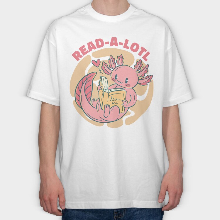 Cute Axolotl Reading Book, Tricou Oversize Barbati (Unisex)