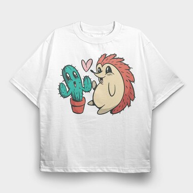 Cute Cactus And Hedgehog, Tricou Oversize Barbati (Unisex)